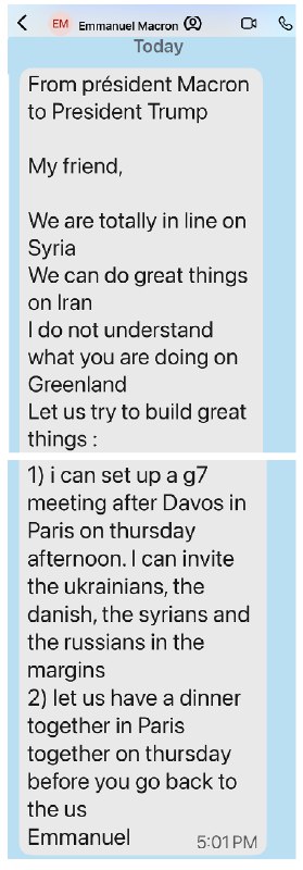 【 #特朗普 展示马克龙短信截图】特朗普在社交媒体发布 #法国 总统马克龙的短信截图：我们在叙利亚问题上完全立场一致