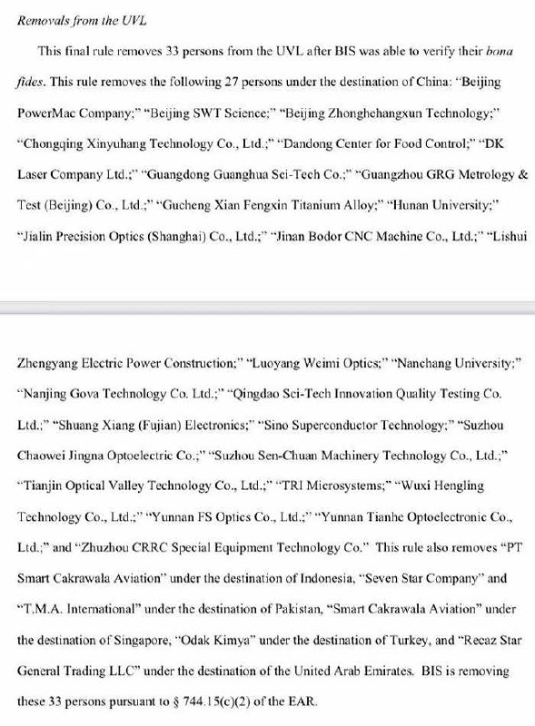 【 #美国 商务部将27个中国实体从“未经验证清单”剔除】8月21日，美国商务部在一份声明中宣布，工业和安全局将33个实体从“未经验证清单”（Unverified List）剔除，其中27个实体位于中国，其他位于印度尼西亚、巴基斯坦、新加坡、土耳其和阿拉伯联合酋长国